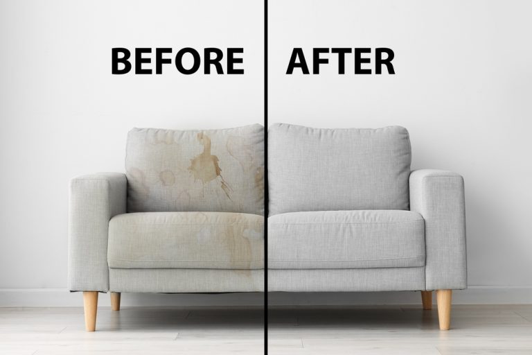 Couch before and after cleaning.